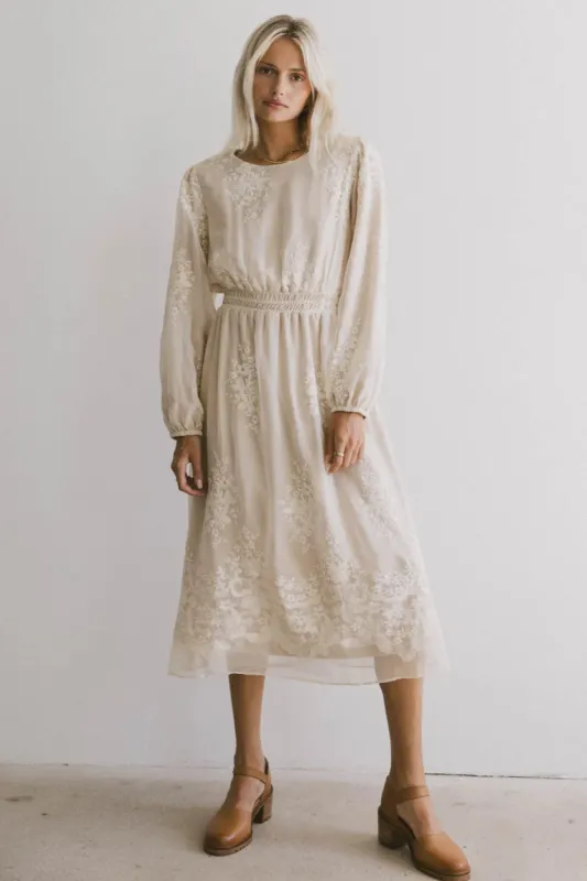 Andee Embroidered Midi Dress in Champagne - FINAL SALE sold by bohme