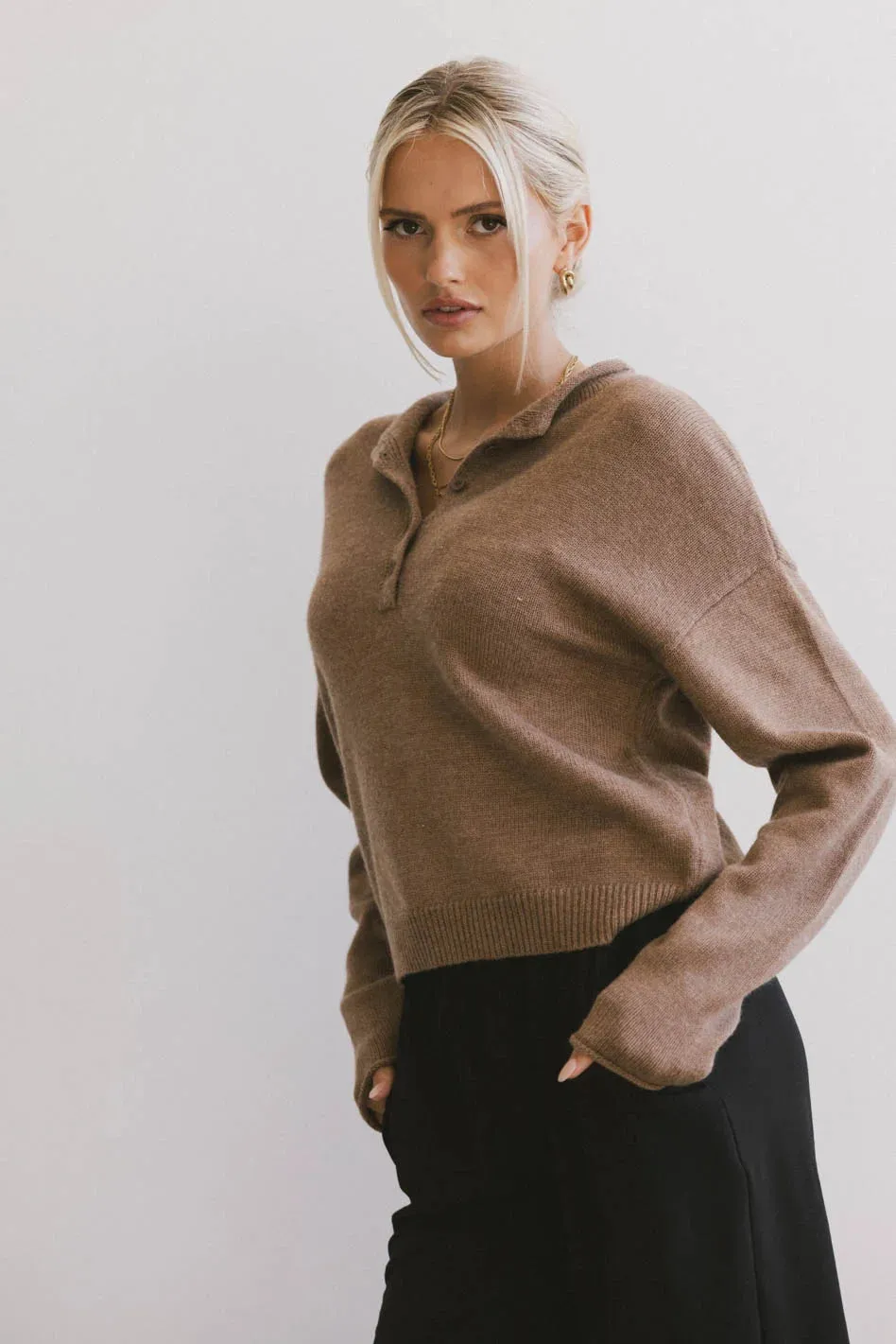 Meli Button Front Knit Sweater in Brown - FINAL SALE sold by bohme product image thumbnail 4