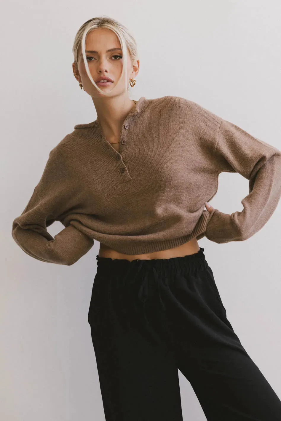 Meli Button Front Knit Sweater in Brown - FINAL SALE sold by bohme