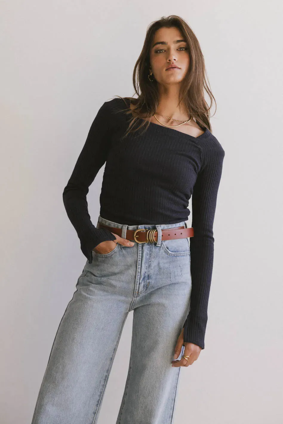 Cosette Ribbed Ruched Top in Navy - FINAL SALE sold by bohme product image thumbnail 4