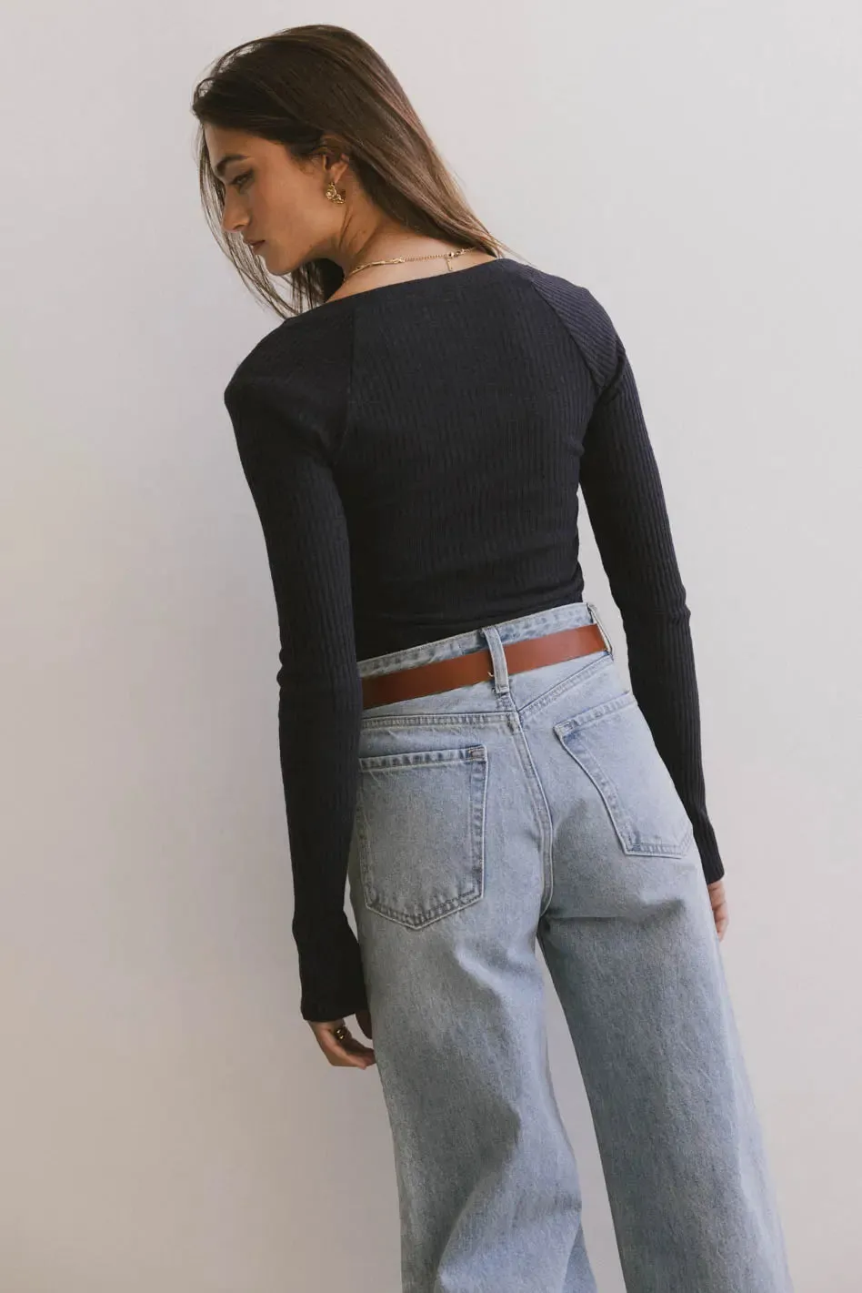 Cosette Ribbed Ruched Top in Navy - FINAL SALE sold by bohme product image thumbnail 2