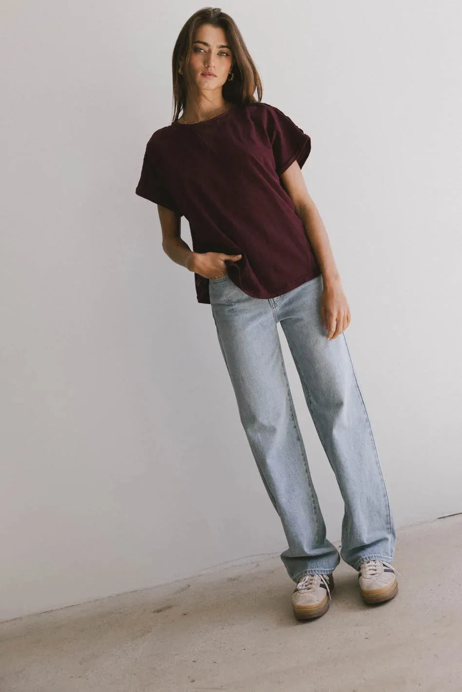 Indy Contrast Top in Burgundy - FINAL SALE sold by bohme product image thumbnail 4