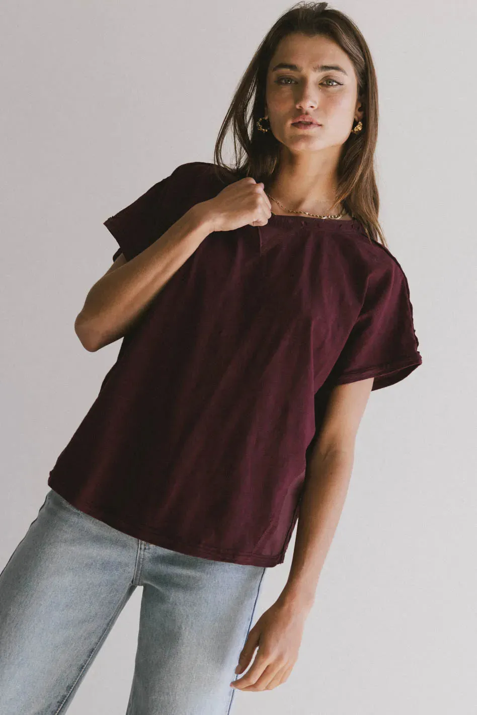 Indy Contrast Top in Burgundy - FINAL SALE sold by bohme