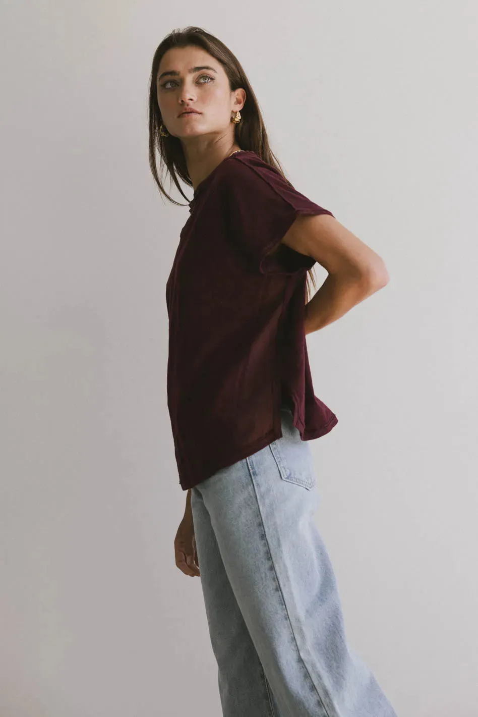 Indy Contrast Top in Burgundy - FINAL SALE sold by bohme product image thumbnail 5