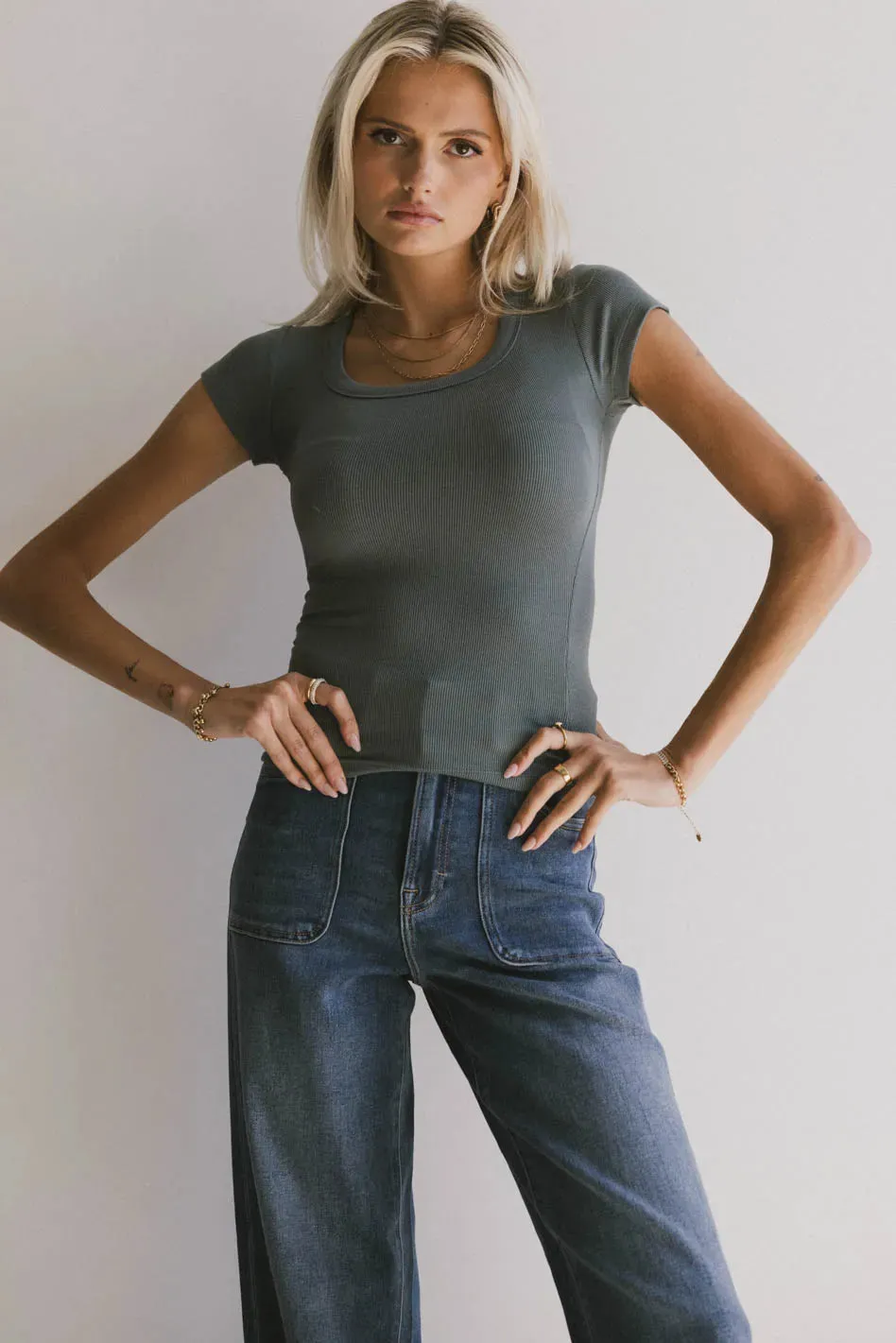 Freya Ribbed Top in Teal - FINAL SALE sold by bohme product image thumbnail 4