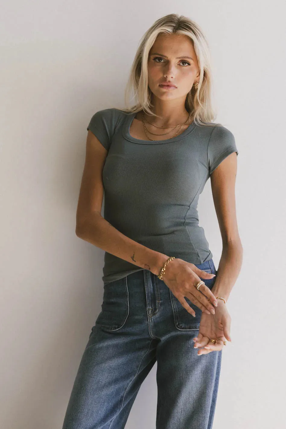 Freya Ribbed Top in Teal - FINAL SALE sold by bohme