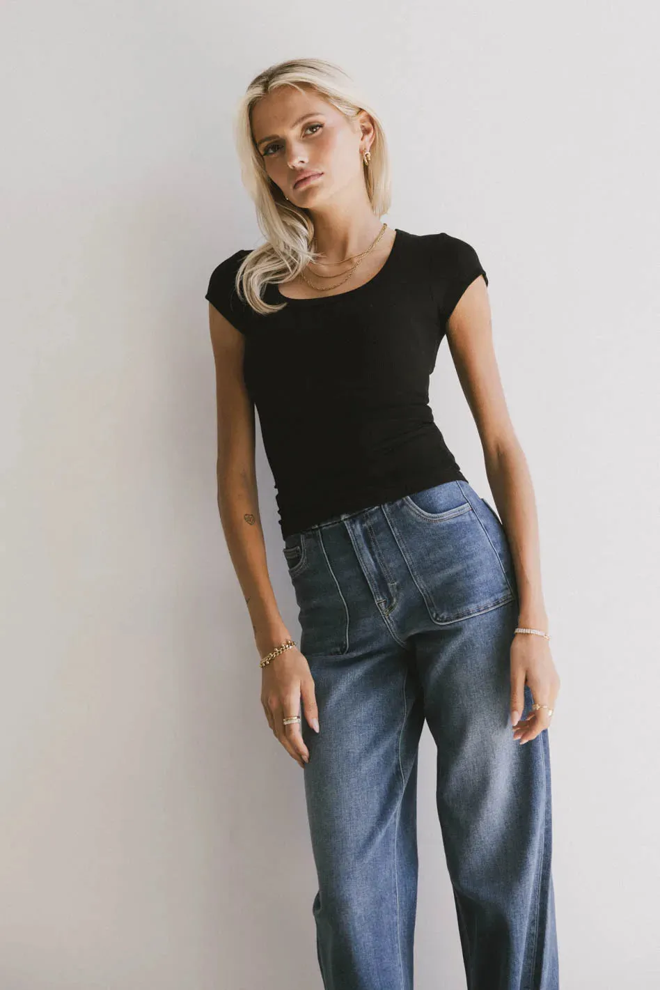 Freya Ribbed Top in Black sold by bohme