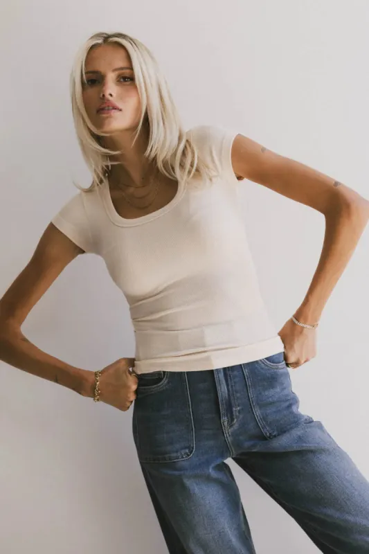 Freya Ribbed Top in Ecru sold by bohme