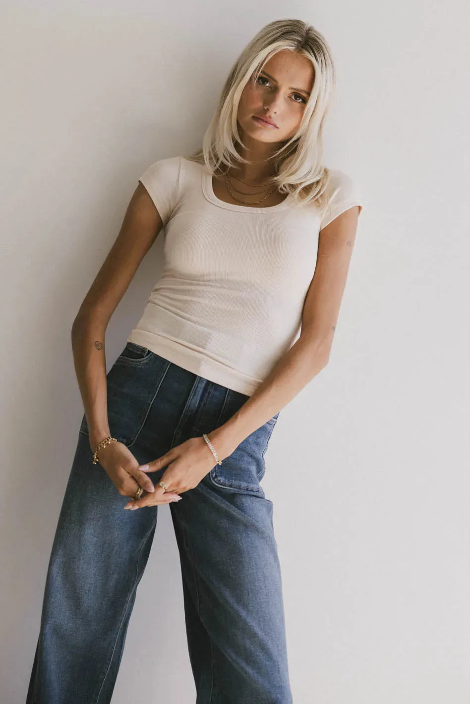 Freya Ribbed Top in Ecru sold by bohme product image thumbnail 4