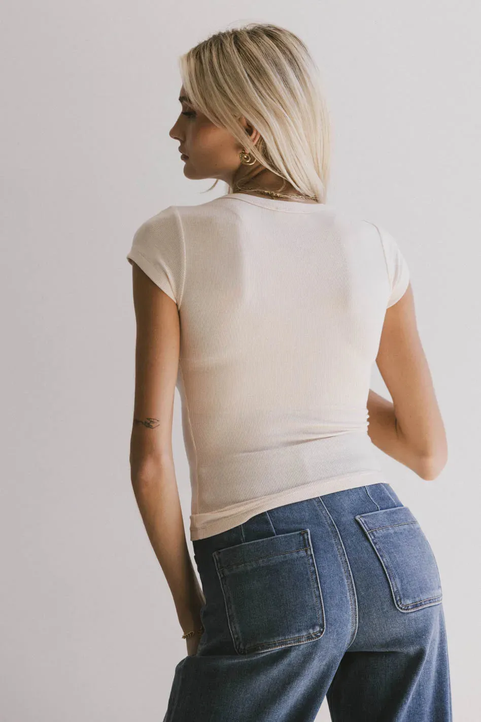 Freya Ribbed Top in Ecru sold by bohme product image thumbnail 3