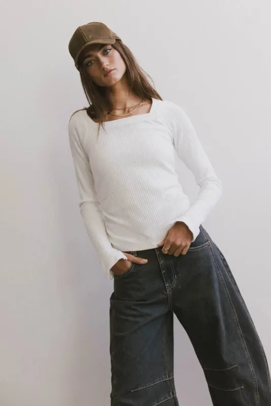 Cosette Ribbed Ruched Top in White - FINAL SALE sold by bohme