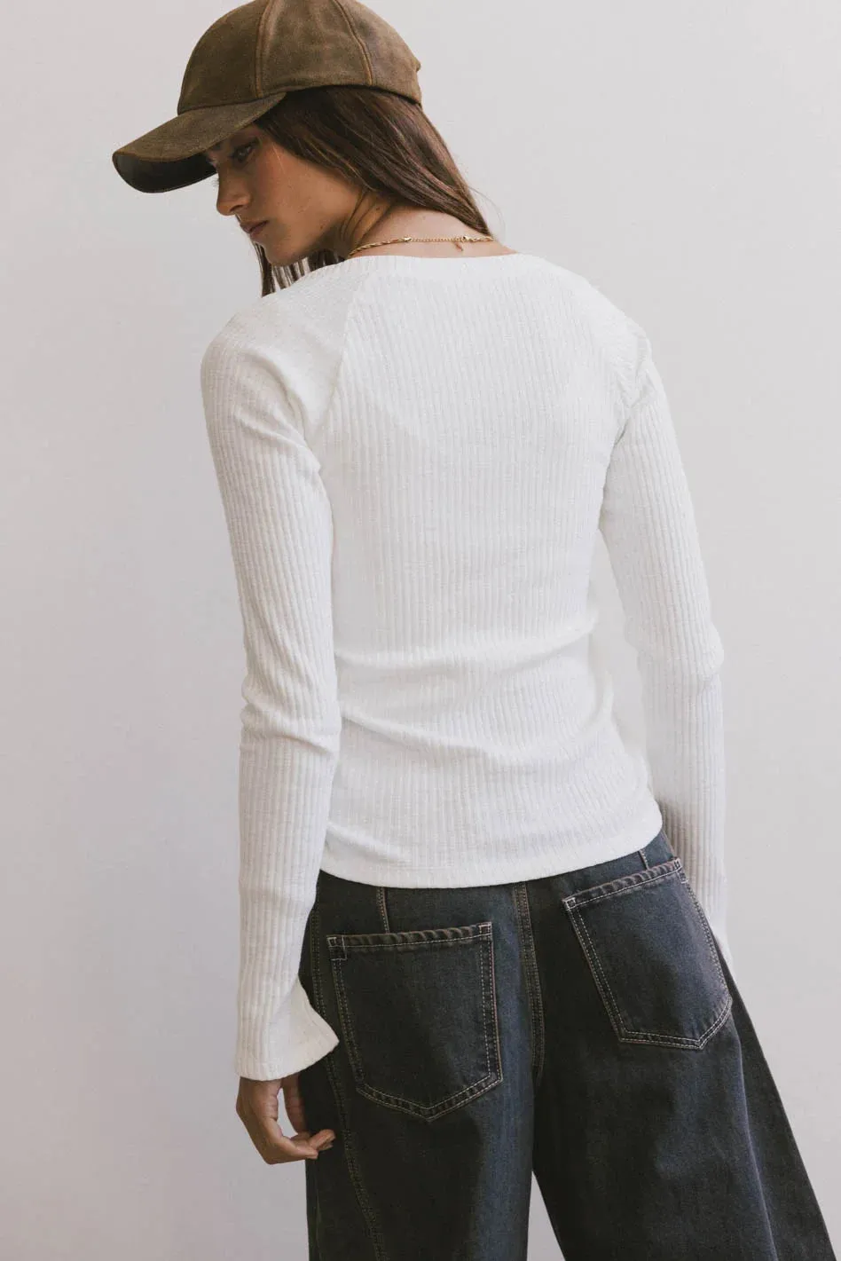 Cosette Ribbed Ruched Top in White - FINAL SALE sold by bohme product image thumbnail 4