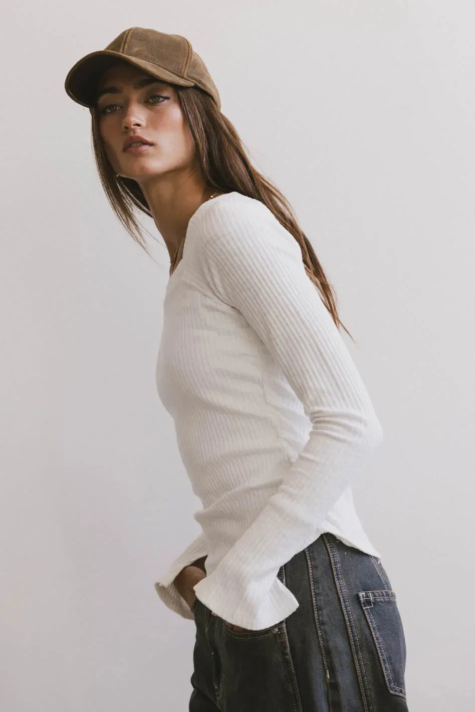 Cosette Ribbed Ruched Top in White - FINAL SALE sold by bohme product image thumbnail 5