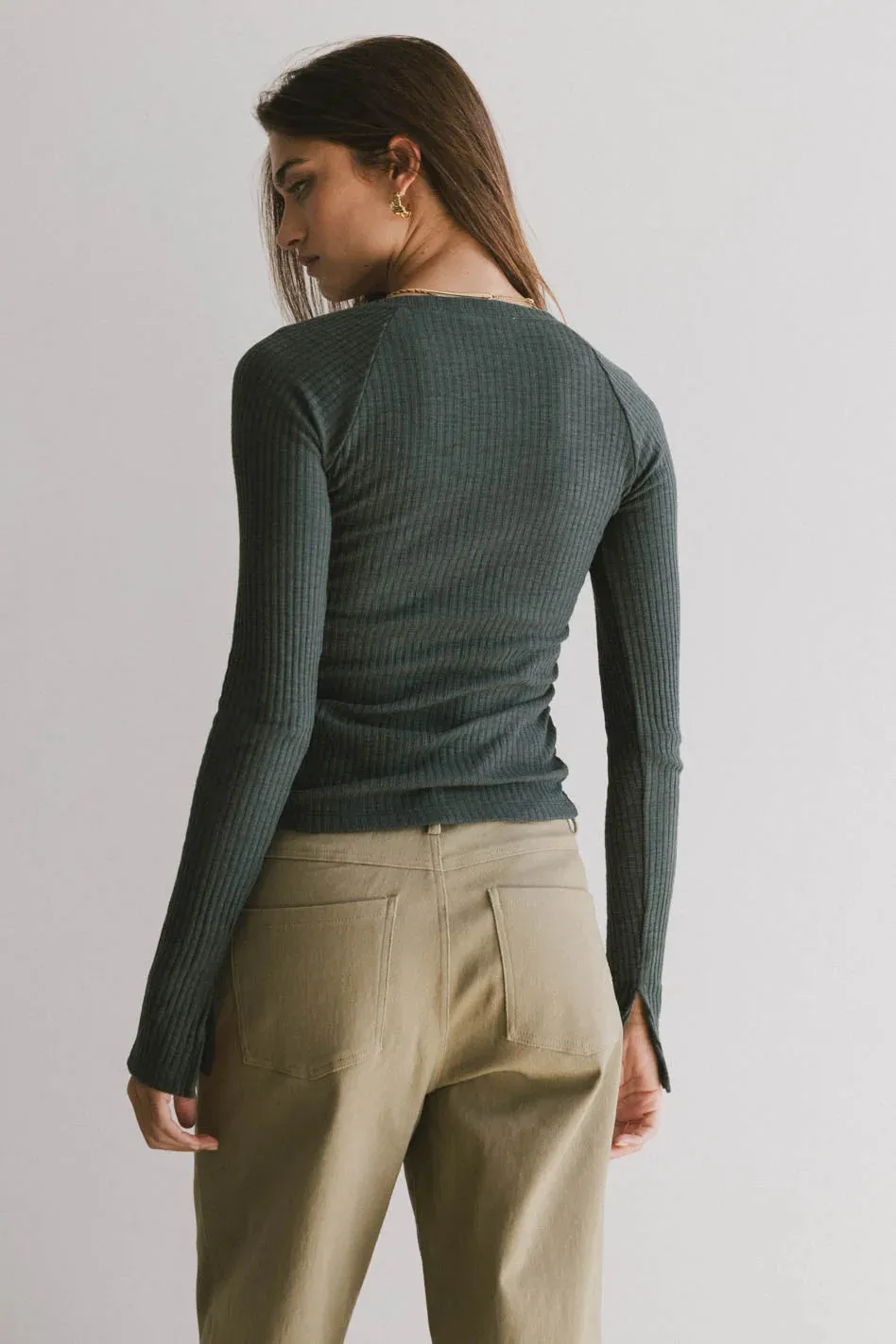 Cosette Ribbed Ruched Top in Teal - FINAL SALE sold by bohme product image thumbnail 4