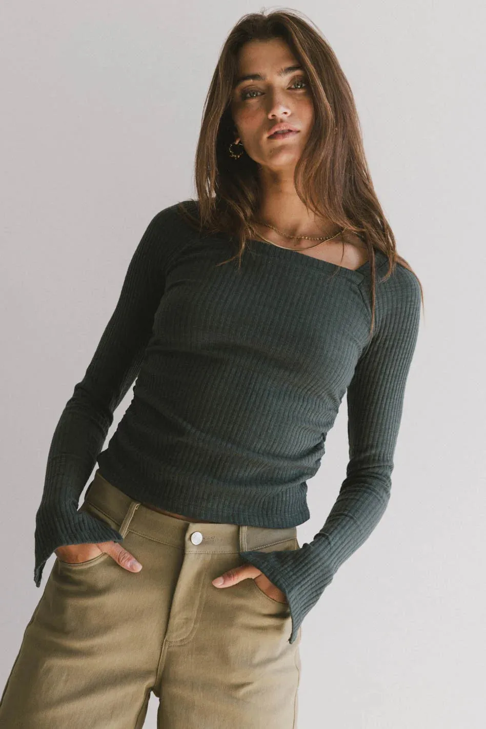 Cosette Ribbed Ruched Top in Teal - FINAL SALE sold by bohme