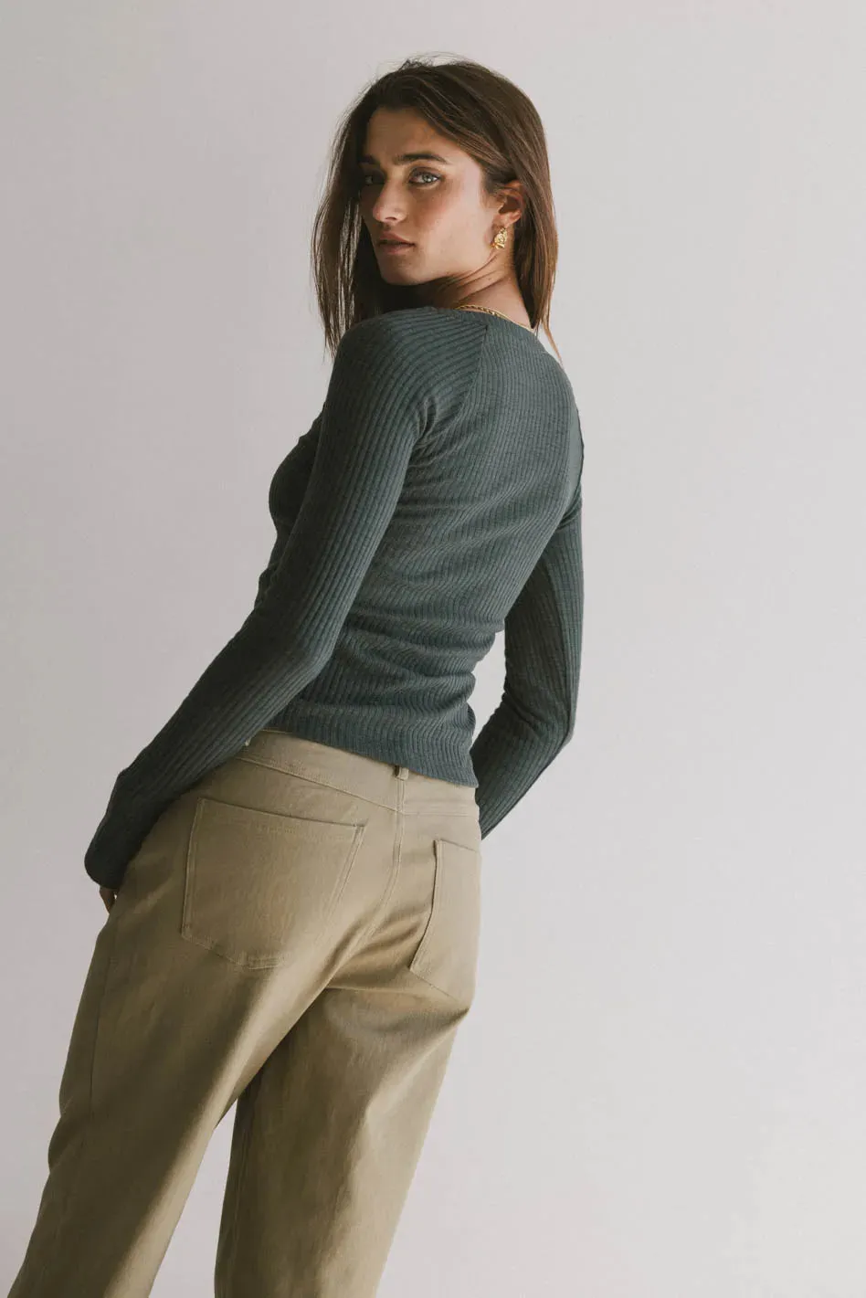 Cosette Ribbed Ruched Top in Teal - FINAL SALE sold by bohme product image thumbnail 2