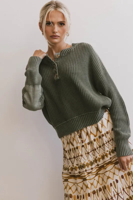 Inda Henley Sweater in Olive sold by bohme