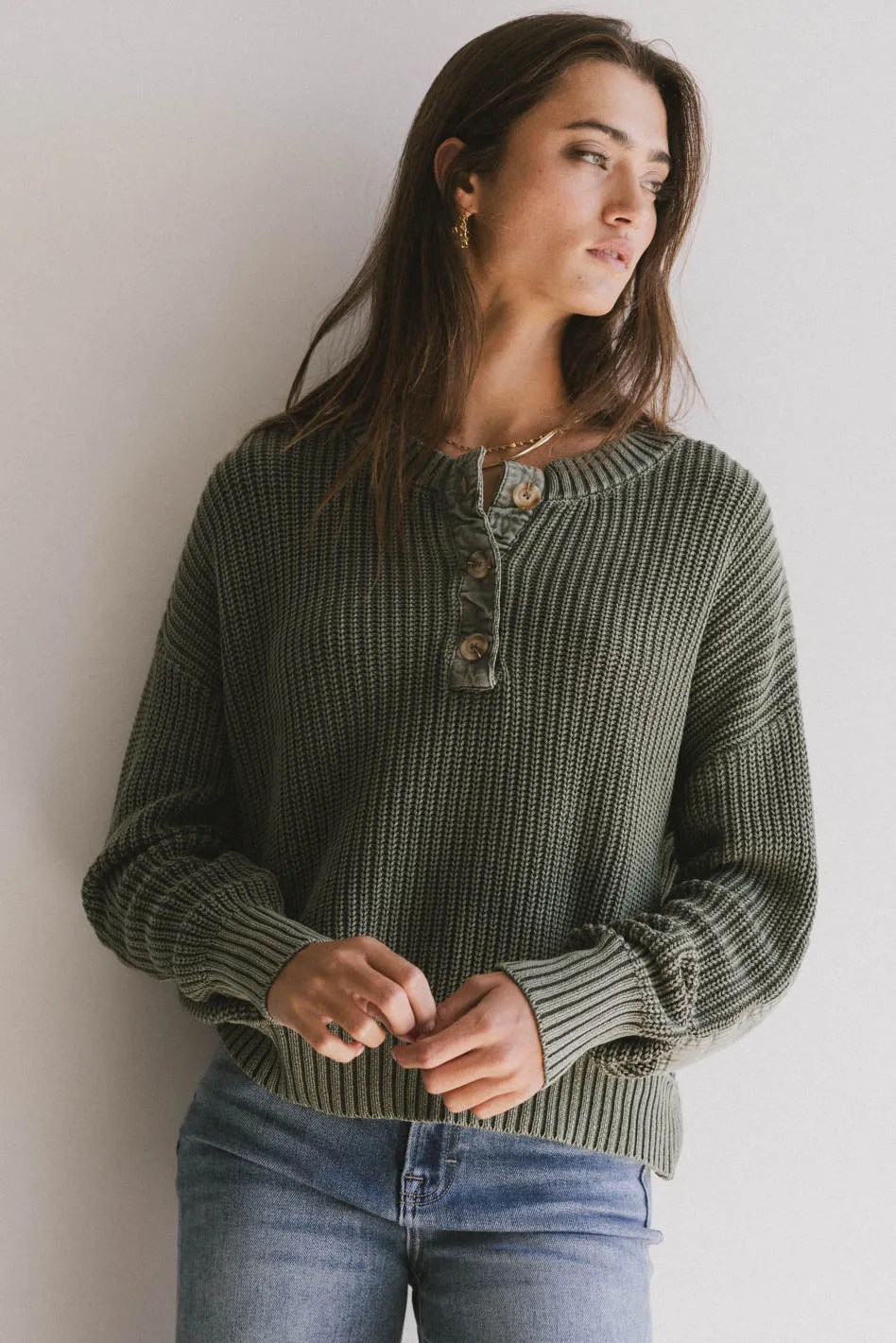 Inda Henley Sweater in Olive sold by bohme product image thumbnail 5