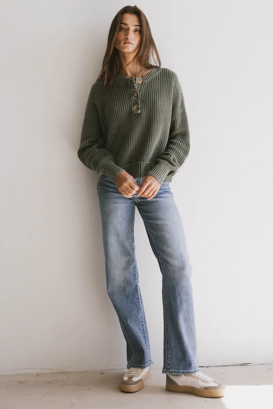 Inda Henley Sweater in Olive sold by bohme product image thumbnail 3