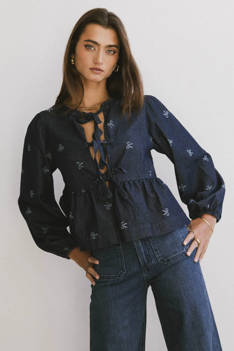 Maggie Peplum Tie Blouse With Bow Detail - FINAL SALE sold by bohme