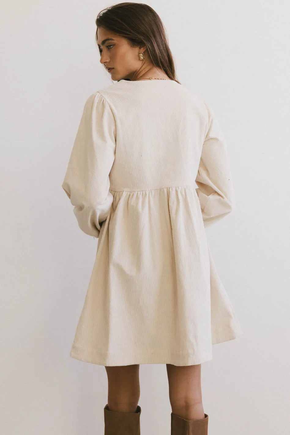 Tyler Peplum Mini Dress in Ivory Corduroy sold by bohme product image thumbnail 3