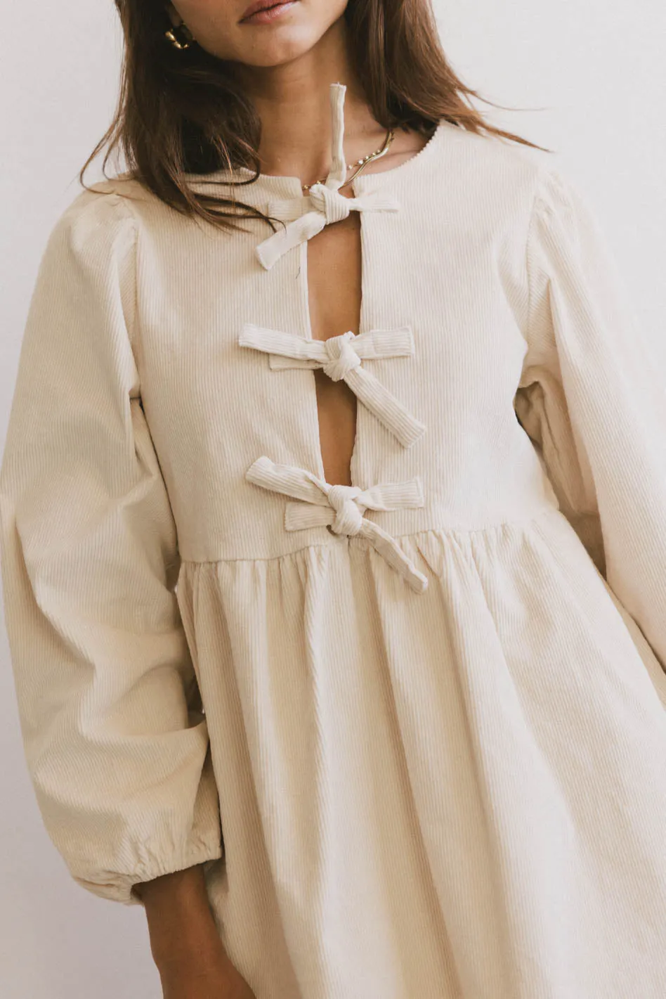 Tyler Peplum Mini Dress in Ivory Corduroy sold by bohme product image thumbnail 4