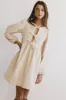 Tyler Peplum Mini Dress in Ivory Corduroy sold by bohme