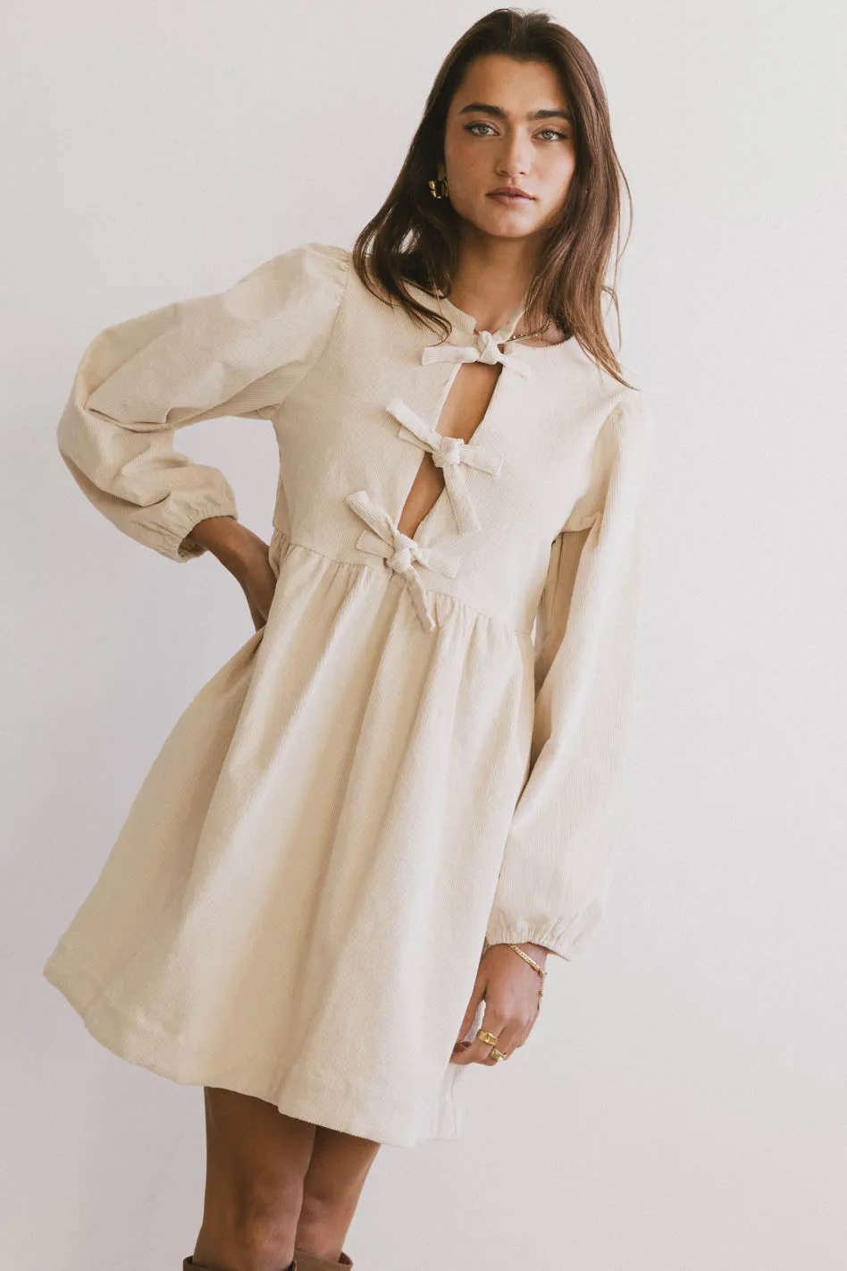 Tyler Peplum Mini Dress in Ivory Corduroy sold by bohme product image thumbnail 5