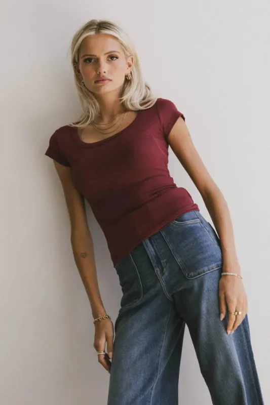 Freya Ribbed Top in Burgundy - FINAL SALE sold by bohme
