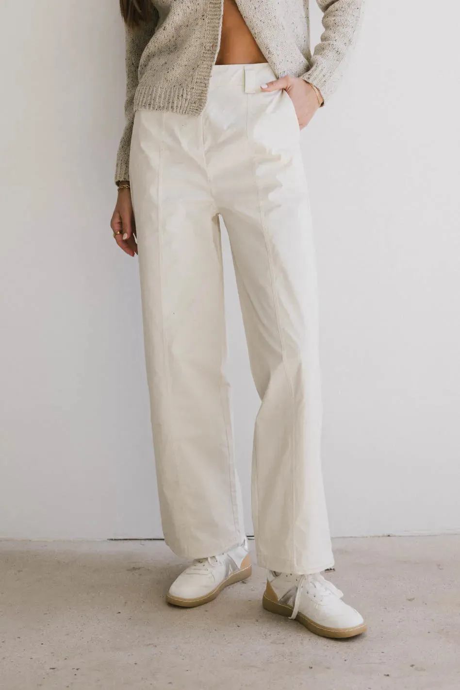 Frank and Oak Emma Wide Leg Pant in Cream - FINAL SALE sold by bohme