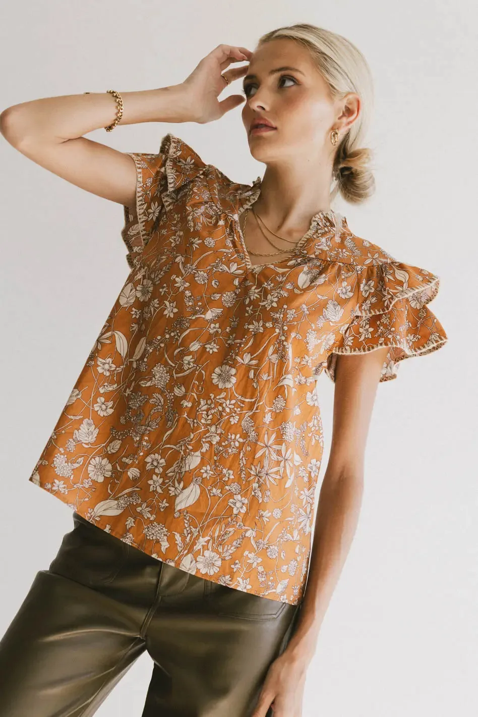 Rikki Printed Blouse in Camel sold by bohme product image thumbnail 5