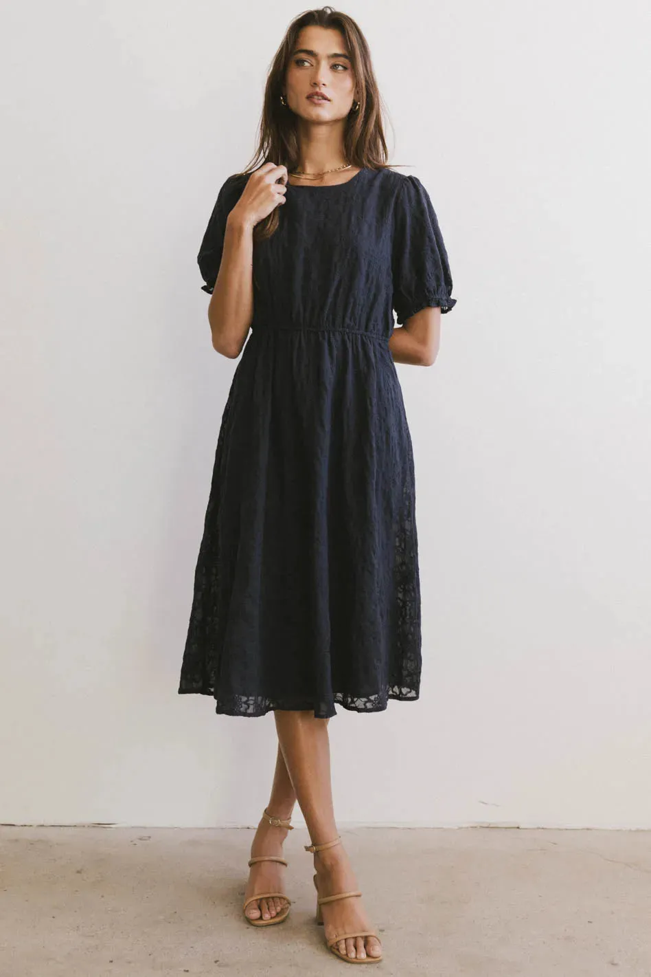 Cecy Embroidered Midi Dress in Navy - FINAL SALE sold by bohme product image thumbnail 5