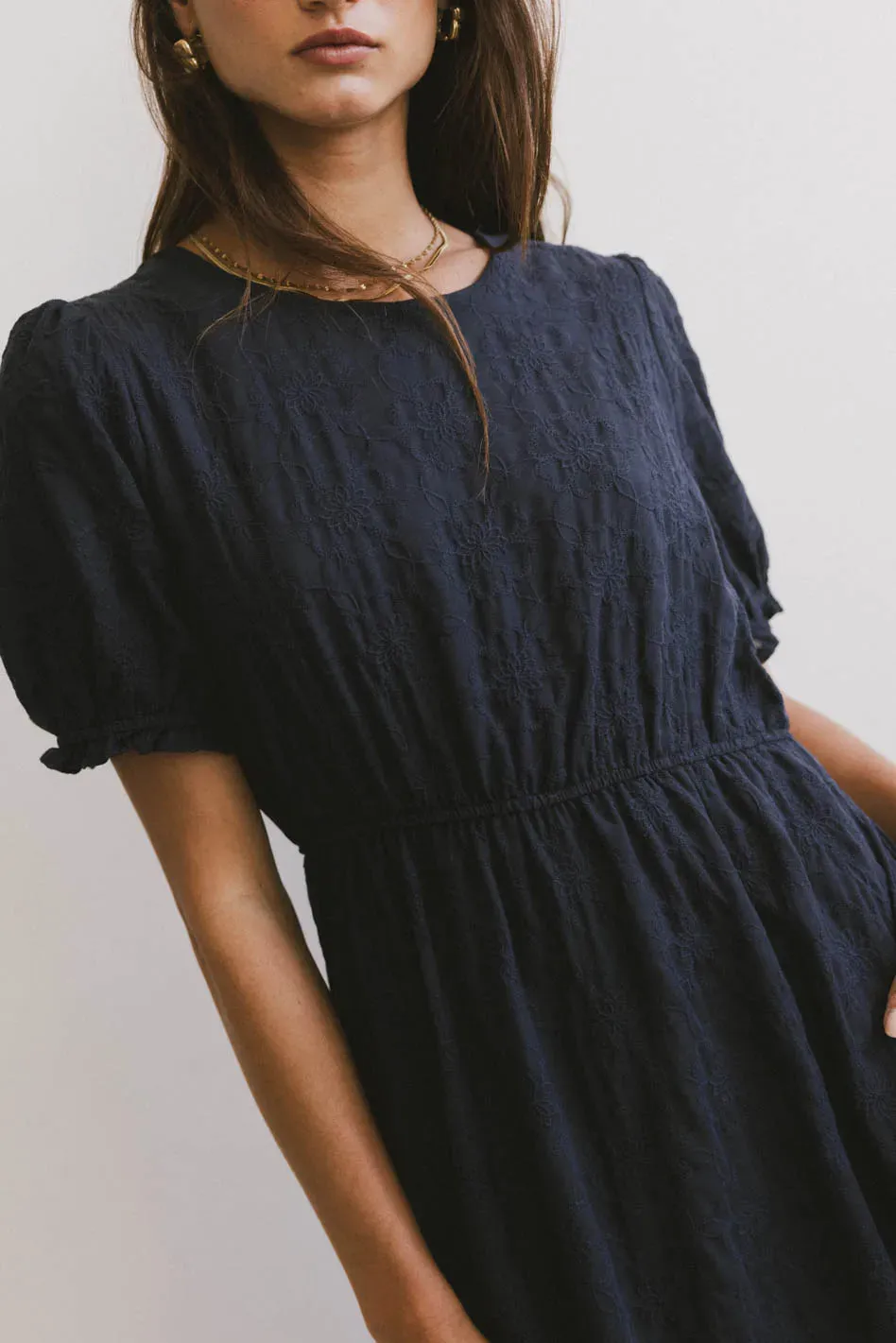Cecy Embroidered Midi Dress in Navy - FINAL SALE sold by bohme product image thumbnail 3