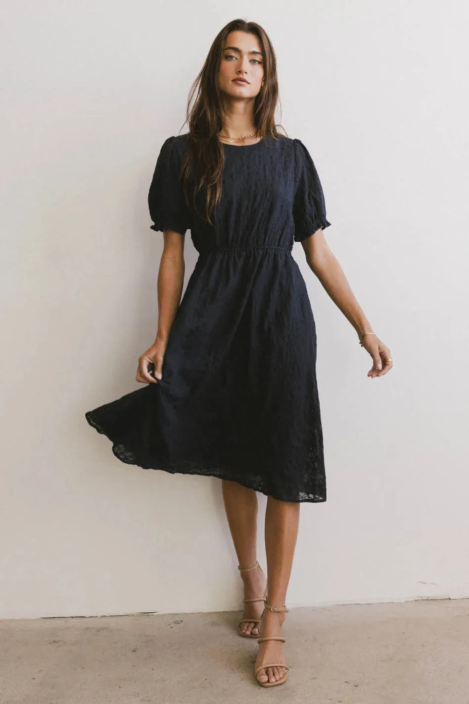 Cecy Embroidered Midi Dress in Navy - FINAL SALE sold by bohme product image thumbnail 4