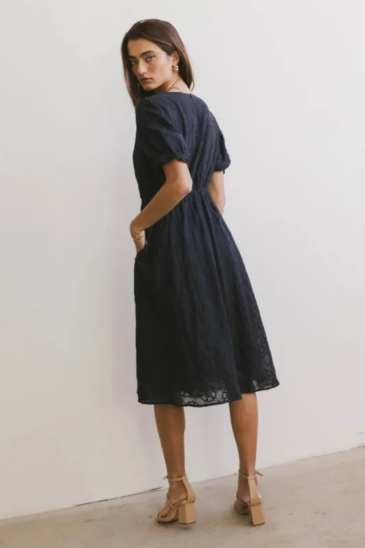 Cecy Embroidered Midi Dress in Navy - FINAL SALE sold by bohme