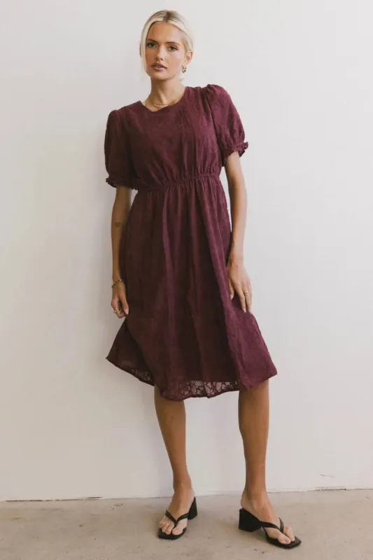 Cecy Embroidered Midi Dress in Burgundy - FINAL SALE sold by bohme