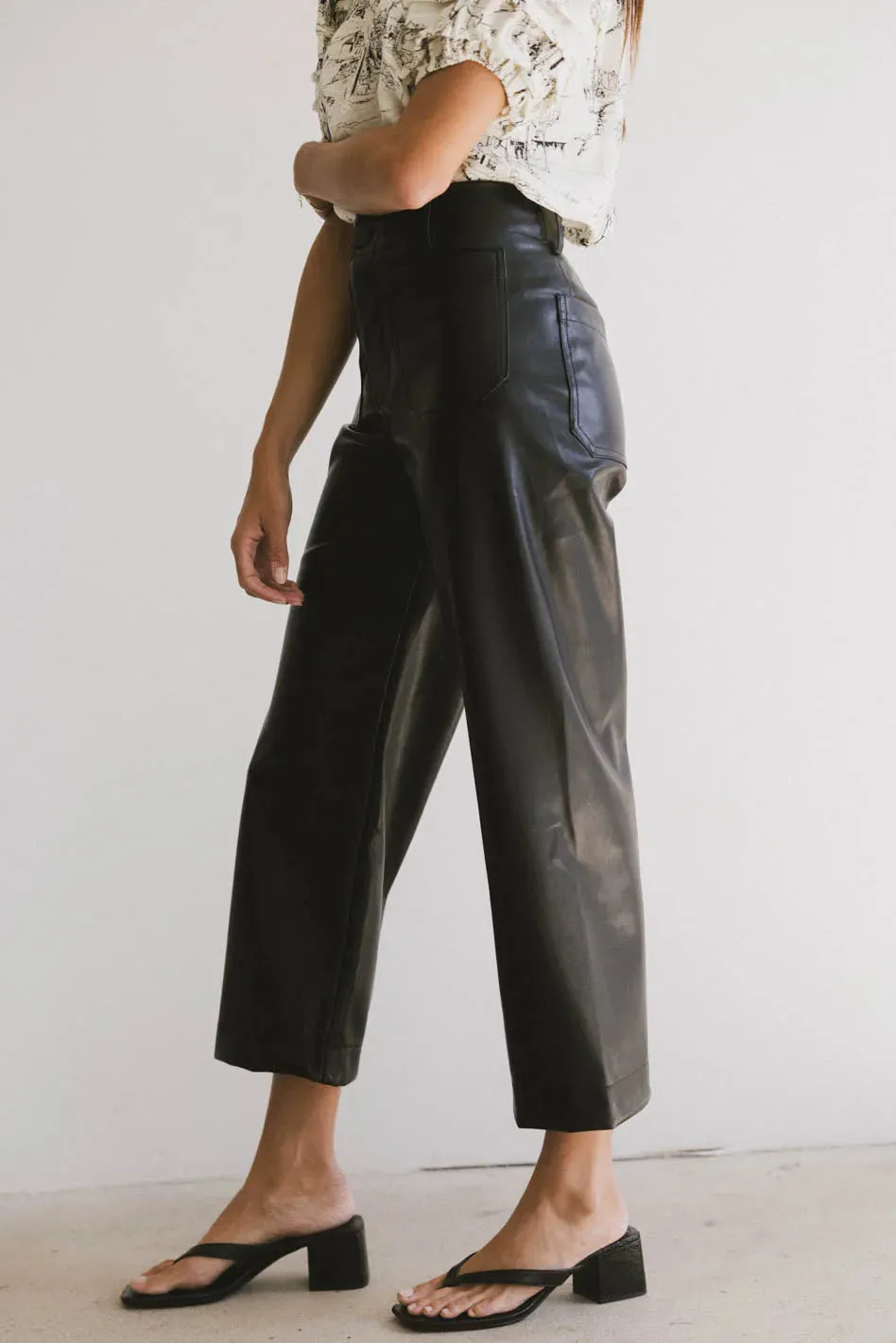 Sadie Wide Leg Pants in Black Leather - FINAL SALE sold by bohme product image thumbnail 3