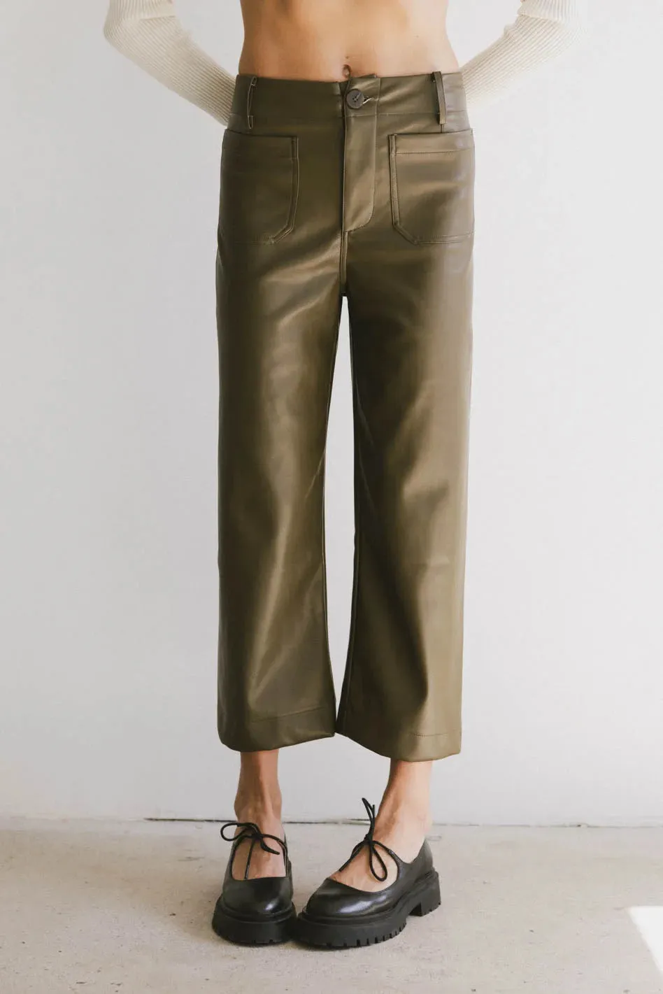 Sadie Wide Leg Pants in Olive Leather - FINAL SALE sold by bohme product image thumbnail 5