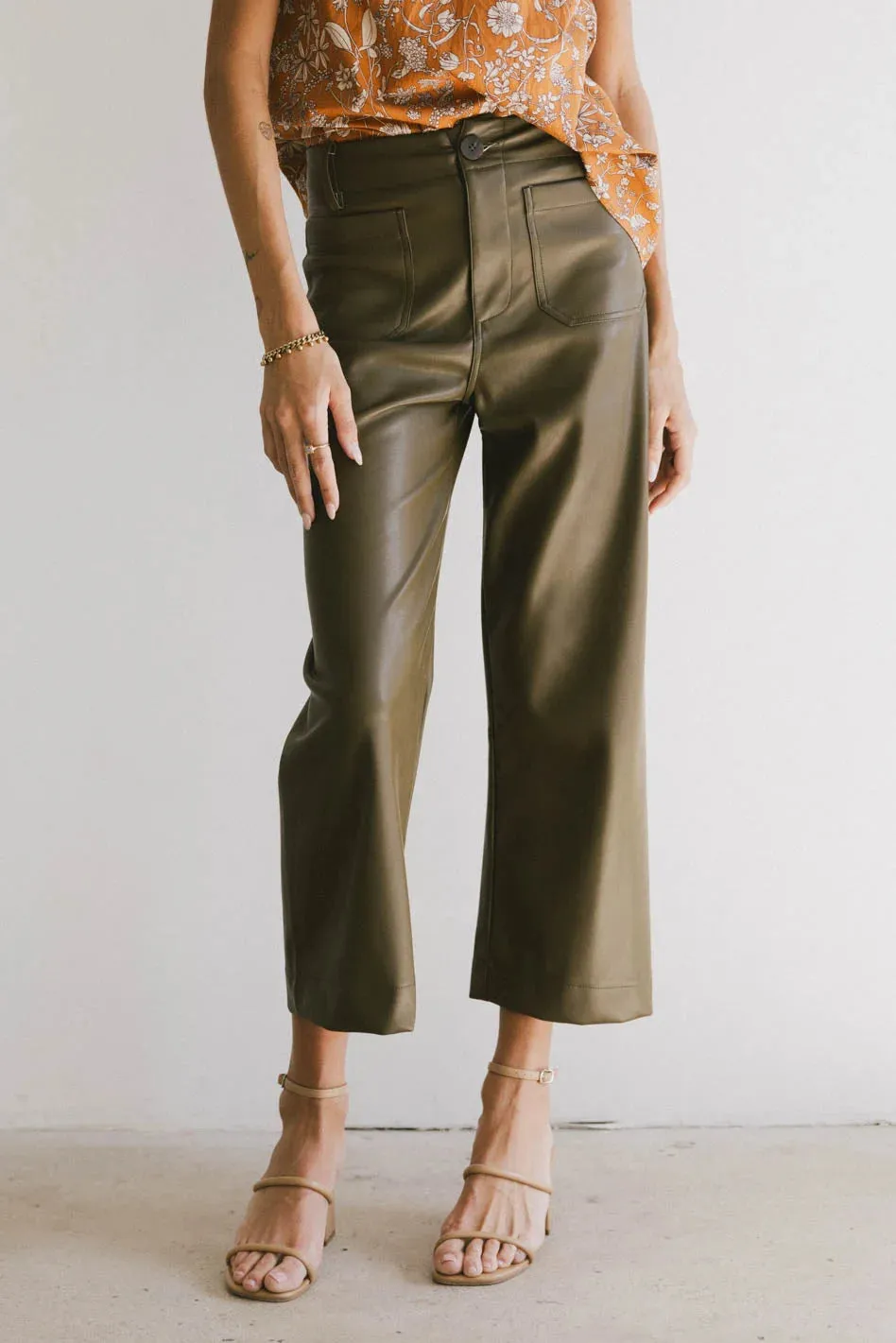 Sadie Wide Leg Pants in Olive Leather - FINAL SALE sold by bohme