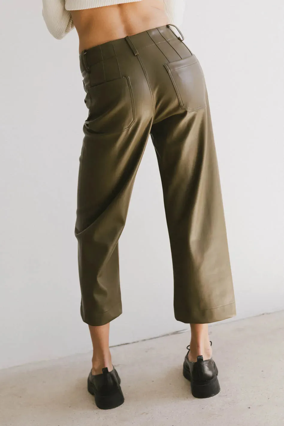 Sadie Wide Leg Pants in Olive Leather - FINAL SALE sold by bohme product image thumbnail 4