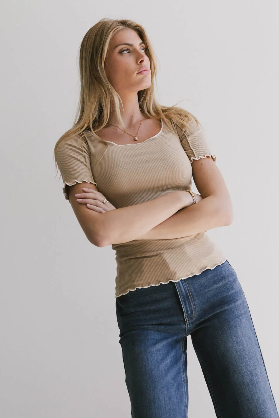 Carly Lettuce Edge Tee in Taupe - FINAL SALE sold by bohme product image thumbnail 4