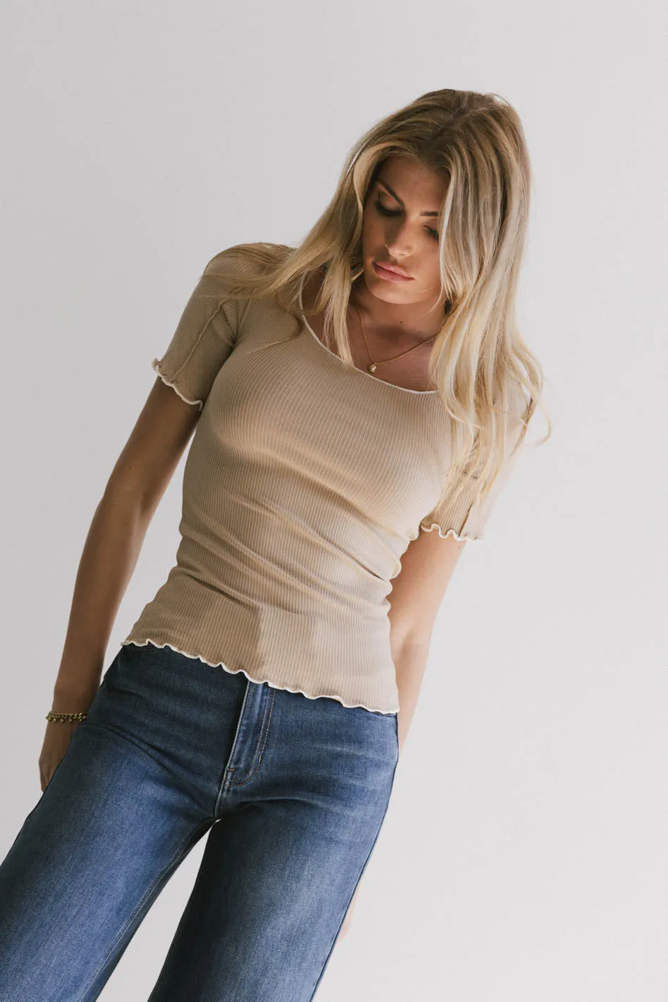 Carly Lettuce Edge Tee in Taupe - FINAL SALE sold by bohme product image thumbnail 5