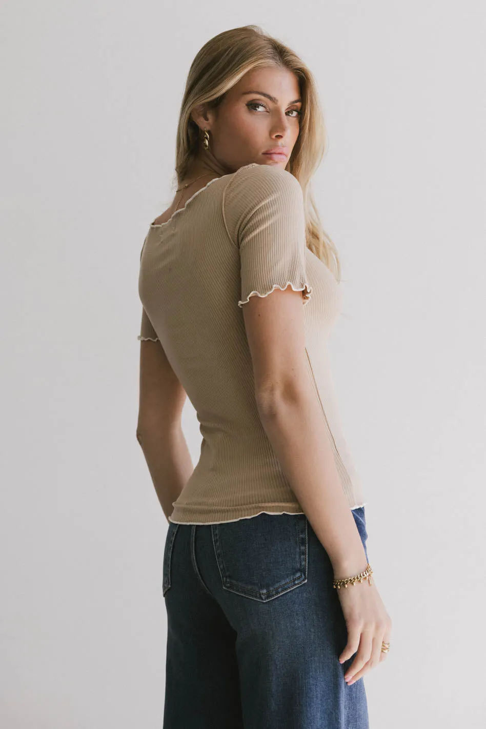 Carly Lettuce Edge Tee in Taupe - FINAL SALE sold by bohme product image thumbnail 2