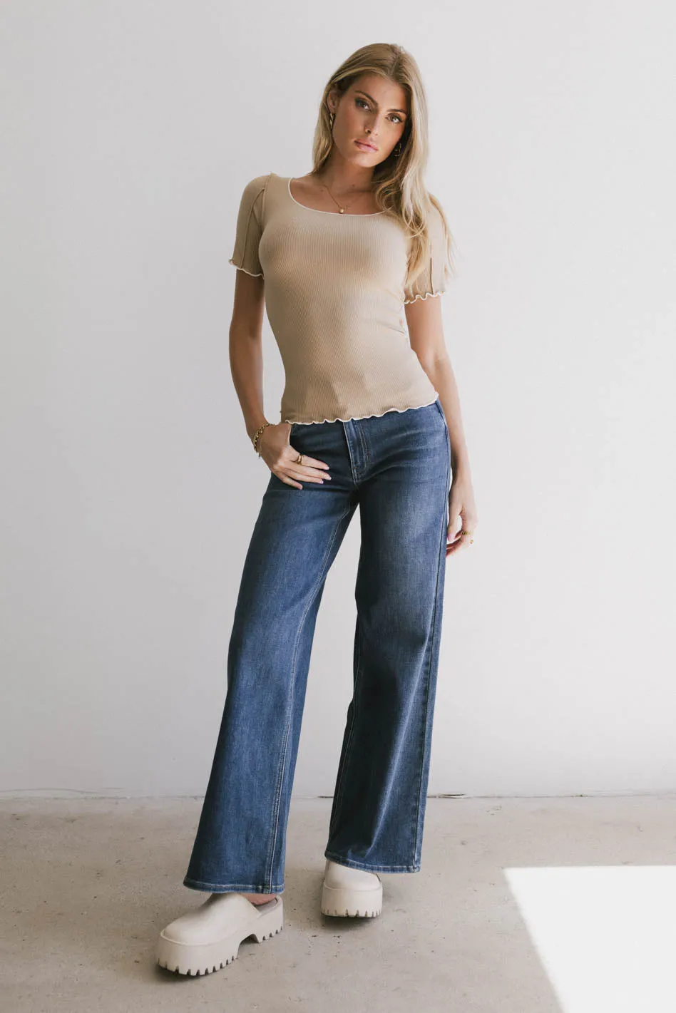 Carly Lettuce Edge Tee in Taupe - FINAL SALE sold by bohme product image thumbnail 3