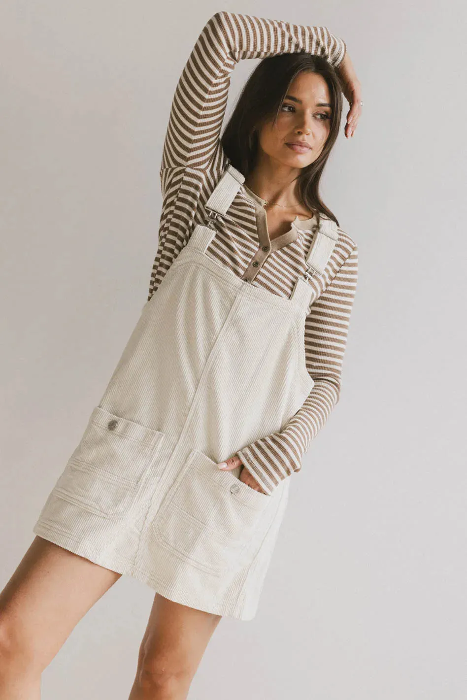 Reid Corduroy Overall Dress in Ivory - FINAL SALE sold by bohme