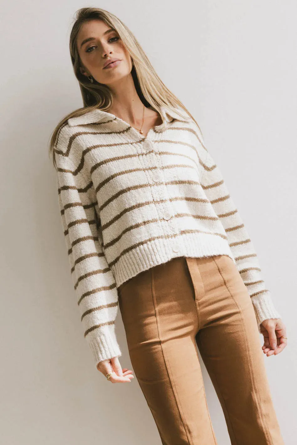 Dolly Striped Knit Cardigan in Olive - FINAL SALE sold by bohme product image thumbnail 5
