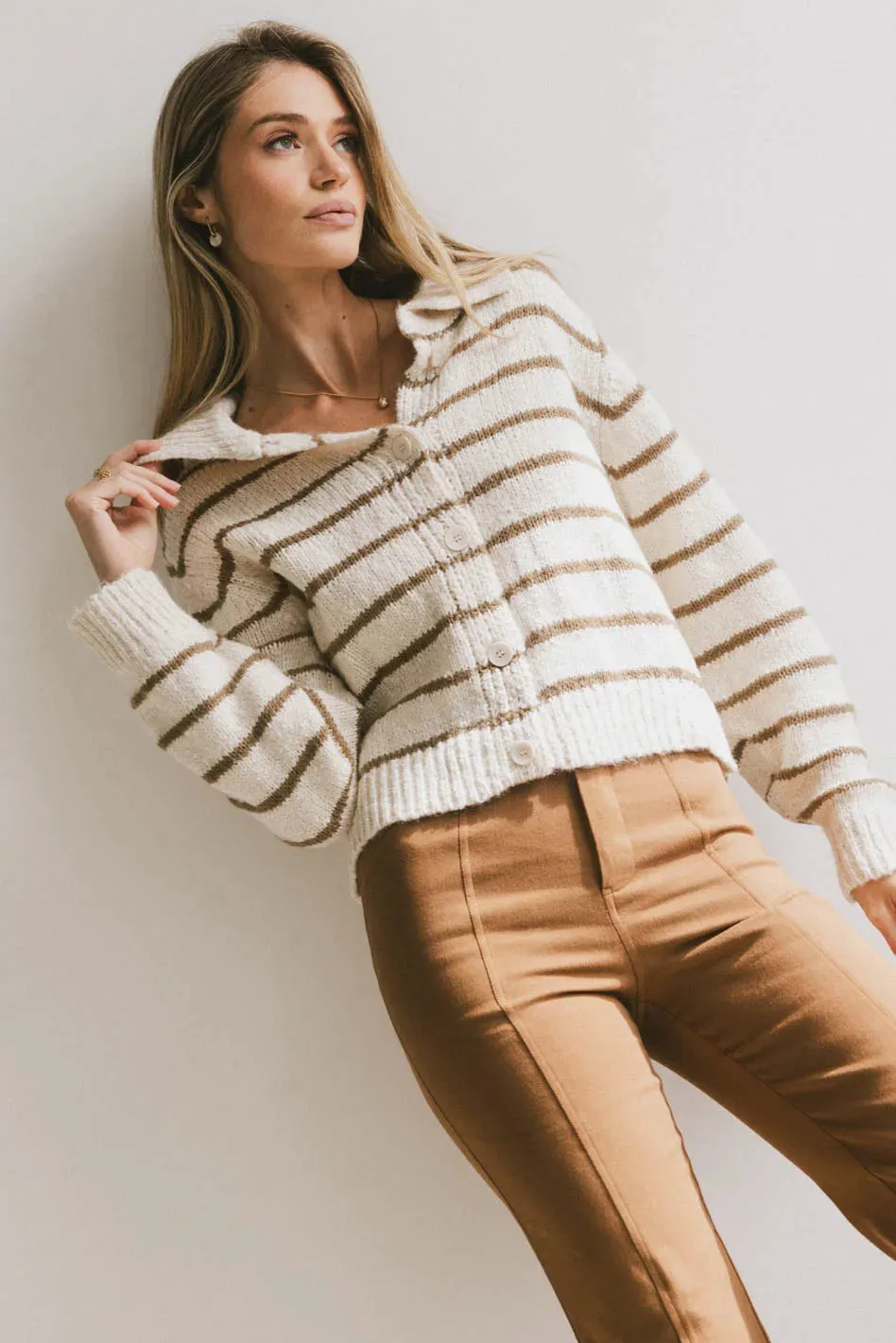 Dolly Striped Knit Cardigan in Olive - FINAL SALE sold by bohme