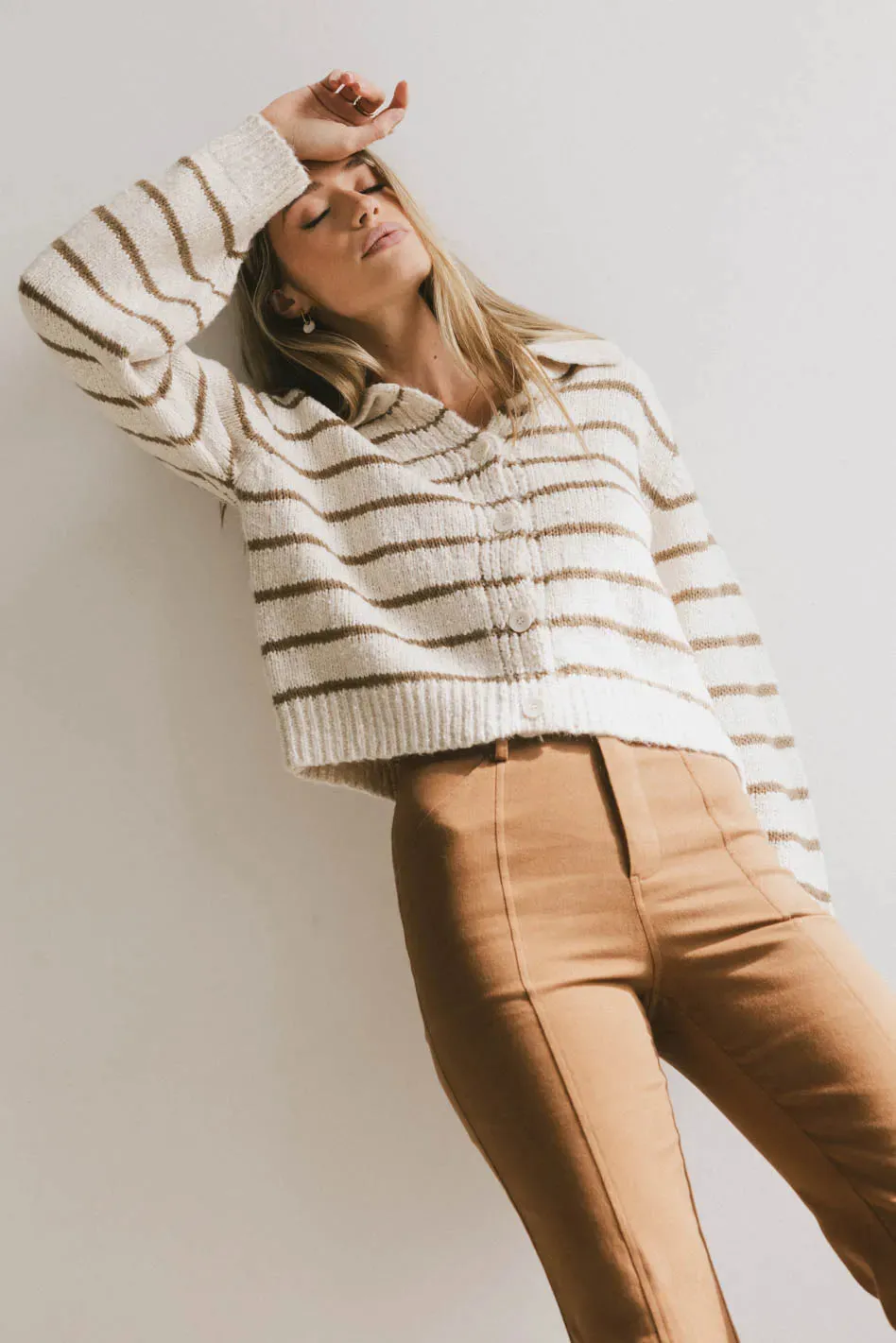 Dolly Striped Knit Cardigan in Olive - FINAL SALE sold by bohme product image thumbnail 4