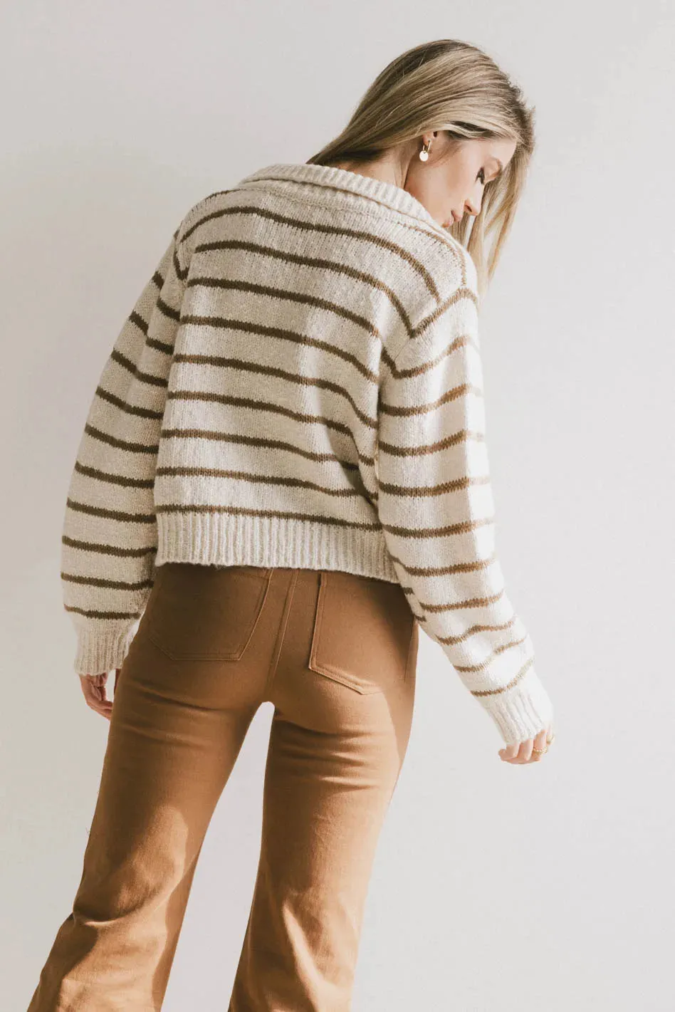 Dolly Striped Knit Cardigan in Olive - FINAL SALE sold by bohme product image thumbnail 2