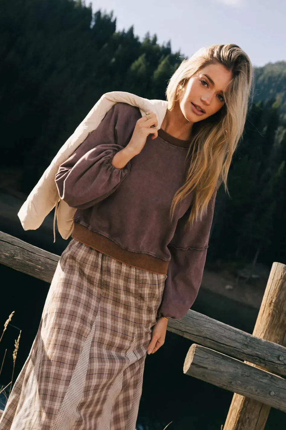 Porter Distressed Crewneck in Berry - FINAL SALE sold by bohme